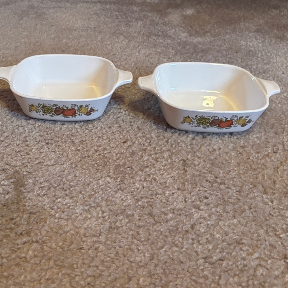 Corningware White Casserole Dishes with Autumn Fruit Motif